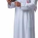 Traditional Arabic Costume for Men, Long Sleeve White Islamic Thobe for Men, Middle Eastern Kaftan with Chest Pocket (XX-Large)