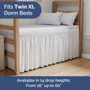 Wrap Around Dorm Room Bed Skirt - For Twin XL Size Beds w/ 32 Inch Drop - Extra Long Dust Ruffled College Bedskirt with Split Corners - Easy Fit Elastic Strap - Adjustable, Fade & Wrinkle Free - White