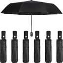 Jexine 6 Pcs Travel Compact Umbrella Automatic Open Close Windproof Small Light Backpack Purse Car Portable Collapsible Umbrella for Rain, Men Women (Black)