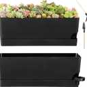 2 x Self Watering Pots for Indoor Plants 17 Inches Window Boxes Planters Rectangular Flower Pots Rectangle Herb Pots Large Plant Pots with Drainage Holes and Saucers Windowsill Planter (2, Black)