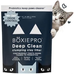 Boxie Probiotic Cat Litter, 40 Day Odor Control, Clumping Clay Kitty Litter, Odor Eliminating Probiotics, Dust-Free, No Fragrances No Fillers, 16 lb