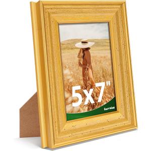 5x7 Picture Frame, Antique Finish Display 5 x 7 Photo Frame with Tempered Glass for Wall or Tabletop,5 by 7 Picture Vintage Framed Wall Art Dcor,Gold,1Pack