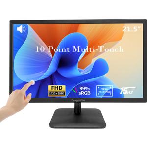 21.5 Inch Touchscreen Monitor FHD 1920x1080P, Built-in Speakers, VESA Supports, 10-Points Computer Touch Screen PC Display with Type-B HDMI VGA Port, 75Hz Desktop Touch Display, Black