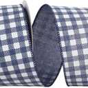 Reliant Ribbon Gingham Twill Print Linen Wired Edge Ribbon, 2-1/2 Inch X 10 Yards, Navy/white