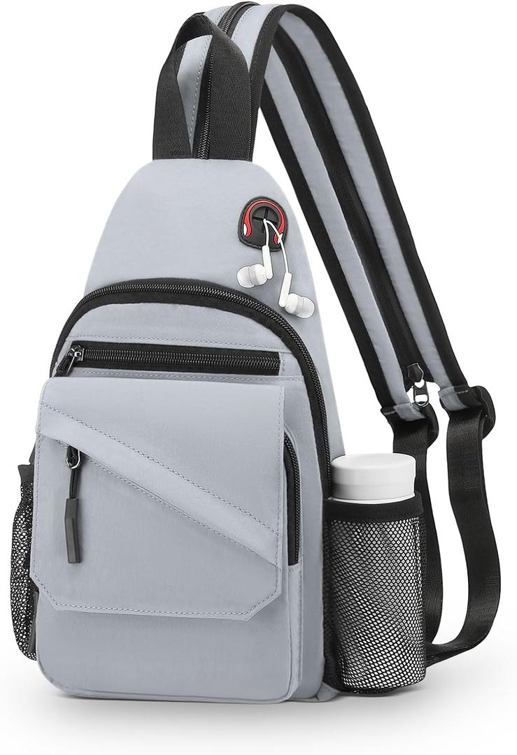 Small Crossbody Bag Casual Sling Bag for Men, Convertible Backpack, 3-in-1 Anti-Theft Shoulder Bag Trendy Daypack for Travel, Light Grey
