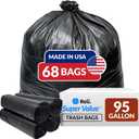 Reli. 95 Gallon Trash Bags Heavy Duty | 68 Trash Bags | Super Sizeable, Black, Garbage for Serious Cleanup