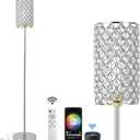 Crystal Floor Lamp with Remote Control, Smart Modern Silver Floor Lamps for Bedroom, Living Room, Crystal Standing Lamp Silver Home Dcor, LED Bulb Included