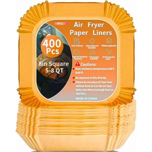 Set of 400 8 Inch Air Fryer Paper Liners Disposable, Square Parchment paper liner for 5-8QT Air fryer, Oil-proof, Water-proof, Parchment Baking Paper for Baking Roasting Microwave