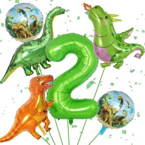 Dinosaur Balloons 2nd Birthday Decorations, Dinosaur Birthday Party Decorations with Giant Inflatable Dino Balloons 40 Inch Helium Foil Mylar Number 2 Balloon for Dino Theme Bday Party Decoration