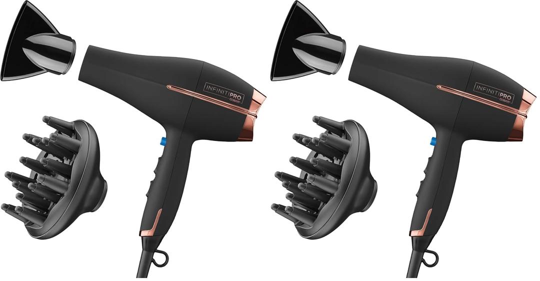 INFINITI PRO by CONAIR Hair Dryer, 1875W Blow Dryer with Diffuser and Concentrator, Ceramic Technology, 3 Heat & 2 Speed Settings, Cold Shot Button, Black