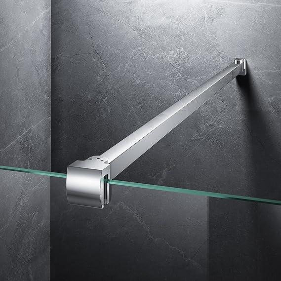Frameless Shower Door Support Bar, Stainless Steel Wall-to-Glass Support Arm to Fixed Shower Glass Panel, for 1/4"-3/8" (6-10 mm) Door, 180° Pivot & Stow-Flat Mode (Chrome, 27.6-inch(700mm))