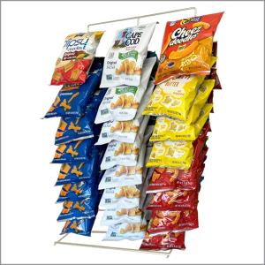 Clip Strip Snack Rack Countertop Display Stand, Metal, 3 Rows, 45 Clips, Off-White, holds Potato Chips Bags, Candy at Retail, Deli, Cafe, Convenience Stores, Product Merchandising Corp.,1 Pack