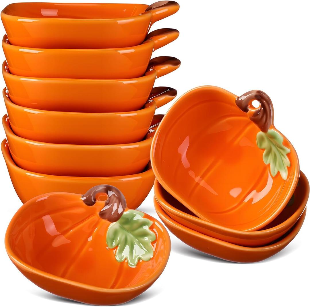 6 Pieces Pumpkin Ceramic Ramekins Small Pumpkin Dishes 6 oz Cushaw Creme Brulee Dishes Fall Ramekins Thanksgiving Cushaw Shaped Bowl Plates for Kitchen Serving Dip Sauce and Snack