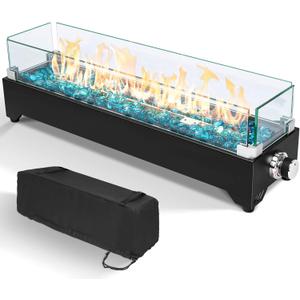 GRISUN 28" Table Top Propane Fire Pit, 45,000 BTU Tabletop Gas Fire Pit, Tabletop Firepit for Patio, Outdoor Portable Fireplace, Rectangular Fire Bowl with Glass Wind Guard, Glass Beads & Cover