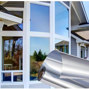 One Way Privacy Window Film - Reflective Window Tint for Home Heat Blocking & UV Protection, See Out Not in Mirror Daytime Privacy Static Clings for House & Glass Doors, 3 Tools, Blue(35.4"x78.7")