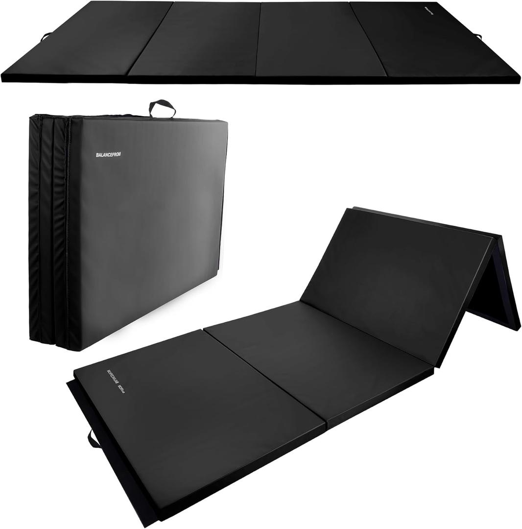 Fitvids Folding Exercise Gymnastics Mat 4'x8'x2" Gym Workout Mat with Carrying Handles High-Density Portable Fitness Aerobics Mats for Home Gym Yoga Pilates Tumbling MMA Core Training, Multiple Colors (Graphite)