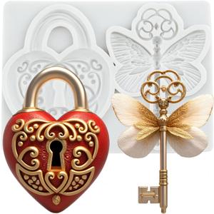 Vintage Key Polymer Clay Molds Vintage Key Heart Lock Silicone Mold for DIY Craft Resin Casting Molds DIY Crafts Air Dry Polymer Clay Tools Jewelry Making