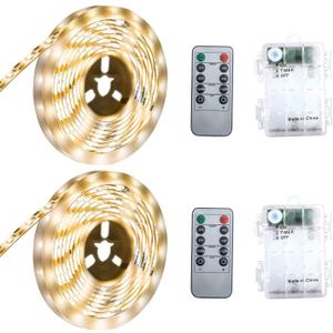 Battery Powered Led Strip Lights, Warm White, with Remote, 13.2ft, 240LEDs Dimmable, Timer, Cuttable Suitable for Bathroom, Fish Tank, Marriage, Kitchen, Waterproof.