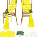 FUHSY Gold Chair Sashes Wedding Chair Cover 24 Pack 8FT Long Chiffon Chairs Bows Sashes Wedding Aisle Decor Chairs Cover for Wedding Bows for Church Pews Reception Banquet Event Aisle Decoration