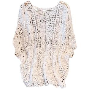 MakeMeChic Women's Plus Size Crochet Boho Tops Summer Vacation Beach Cover Ups Sweater, 3XL