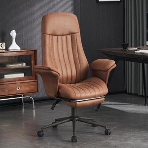 Big High Back Home Office Chair, Ergonomic Computer Chair with Lumbar Support, Height Adjustable Swivel Task Chair with Arms and Footrest (High Back-Coffee)