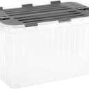 Superio Storage Box with Hinged Lids, Plastic Container Bins for Organizing with Attached Lid, Stackable Crates, BPA Free, Organizers for Home, 35 Quart (Clear with Grey Lids, 20.25"x14"x10.5")