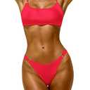 Bikini Sets for Women Sexy 2 Piece Swimsuit High Cut Cheeky Adjustable Spaghetti Straps Bathing Suit for Women (Medium, Red)