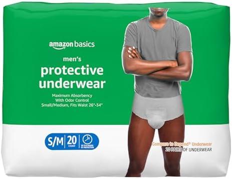 Amazon Basics Incontinence Underwear for Men, Maximum Absorbency, Small/Medium, 20 Count (1 Pack)