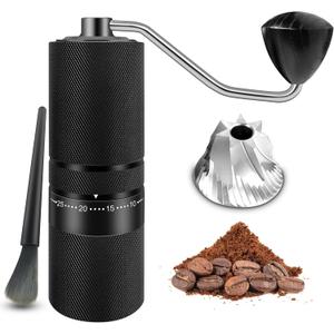 Coffee Grinder, 120 External Adjustable Settings Manual Coffee Grinder, Hand Burr Coffee Bean Grinder with Handle Crank for French Espresso Moka, Stainless Steel Conical Burr Mill, Capacity 28g