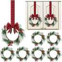 Crowye 6 Pcs Christmas Cabinets Wreaths for Kitchen Cabinets with Ribbon Hanging 10 Inches Artificial Green Leaves Decorative Berry for Kitchen Window Front Door Wall Winter Decor(Red and Black)