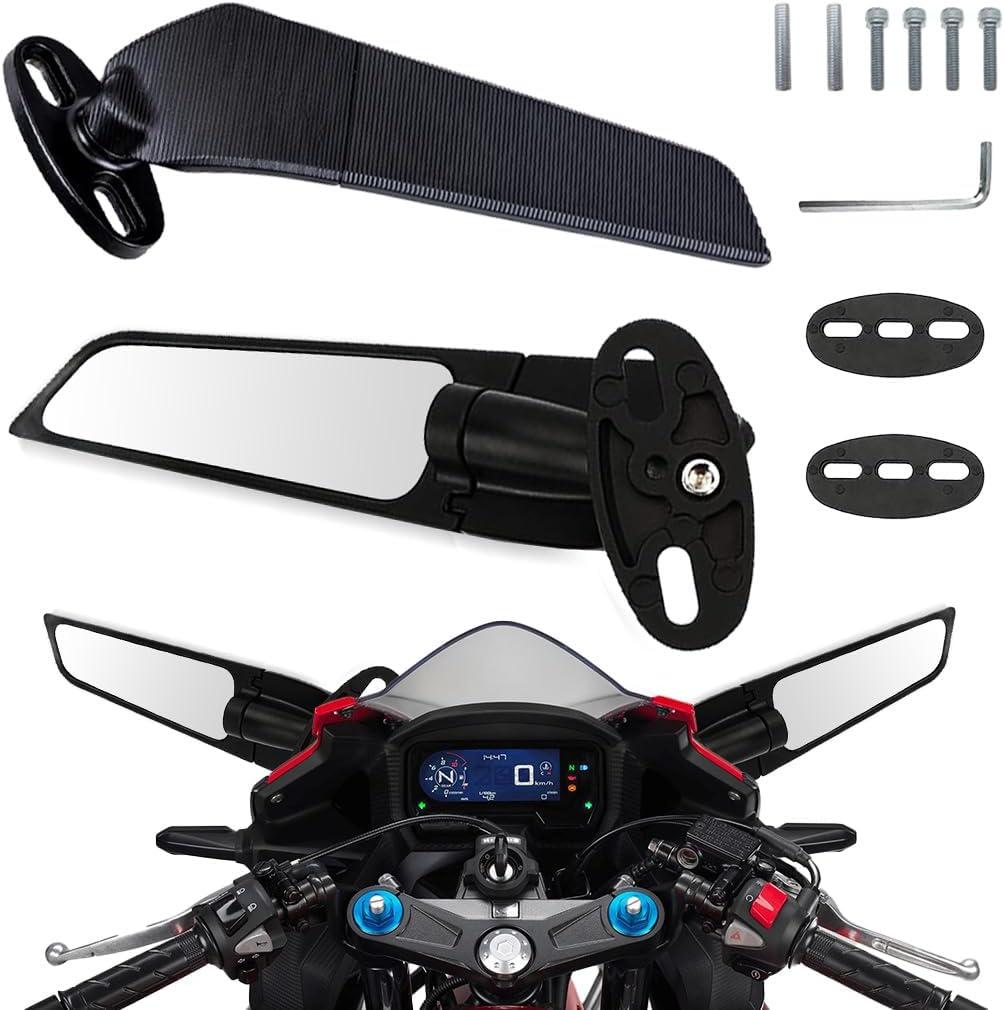 Racing Motorcycle Rear View Mirrors, Adjustable 360Rotating Stealth Mirrors for Honda CBR250R CBR600RR CBR300R CBR500R Kawasaki Ninja 400 300 650 Suzuki GSXR600 750 Yamaha R125 R25 YZF600R Ducati