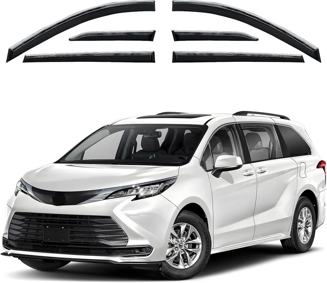 Window Visor 6 Piece Set for Toyota Sienna 2021 2022 2023 2024 2025 / Safe RAIN Out-Channel Guard Deflector (for Sienna 21-25 6-Piece Set Chrome)