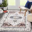 COZYLOOM Washable Rug 9x12 Area Rugs for Living Room Vintage Rug Non-Slip Boho Soft Bedroom Rugs Low Pile Non-Shedding Floor Cover Faux Wool Large Farmhouse Rug for Dining Room Playroom Office Brown (9x12 Feet)