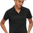 Women's Polo Shirt Quick Dry 4 Button Moisture Casual Work Short Sleeve Collared Golf Shirt-Wicking Performance (Black, M)