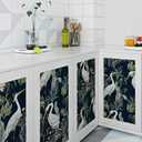 ReWallpaper 17.5in X 39ft Peel and Stick Wallpaper Vintage Dark Botanical Wall Paper Removable Navy White Crane Wallpaper for Bathroom Bedroom Living Room Self Adhesive Renter Friendly Contact Paper