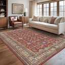 Rugland 6x9 Area Rugs - Stain Resistant Washable Area Rug, Anti Slip Backing 6x9 Rugs for Living Room, Bedroom Vintage Tribal Area Rug(6x9, Burgundy)