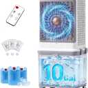 Flymoon Upgraded Cooling 10 Gallon Evaporative Air Cooler, Swamp Cooler with 120° Oscillation, 7-Hour Timer, Remote Control, Detachable Tank for Portable Air Conditioners, for Bedroom, Garage