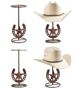 Cowboy Hat Stand, Tabletop Hat Display, Western Desk Decor, Horseshoe Hat Stand for Multiple Hats, Texas Holder Rack, Cowboys Gifts for Men, Western Decor for Home, Metal, Bronze, 4 Packs