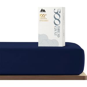 Mayfair Linen 100% Cotton Full Size Fitted Sheet Only - 500 Thread Count 16" Deep Pocket Full Size Fitted Sheet, Soft Cooling Durable Sateen No Pop-Off Elastic Bottom Sheet for Adults - Navy Blue