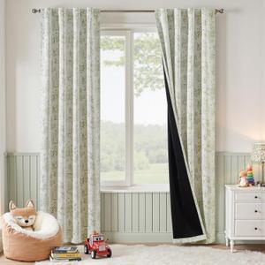 jinchan Blackout Nursery Curtains 84 Inches Long, Bunny Woodland Toile Curtains Sage Green on Beige Animal Printed Drapes for Bedroom Rod Pocket Thermal Insulated Farmhouse Window Treatment 2 Panels