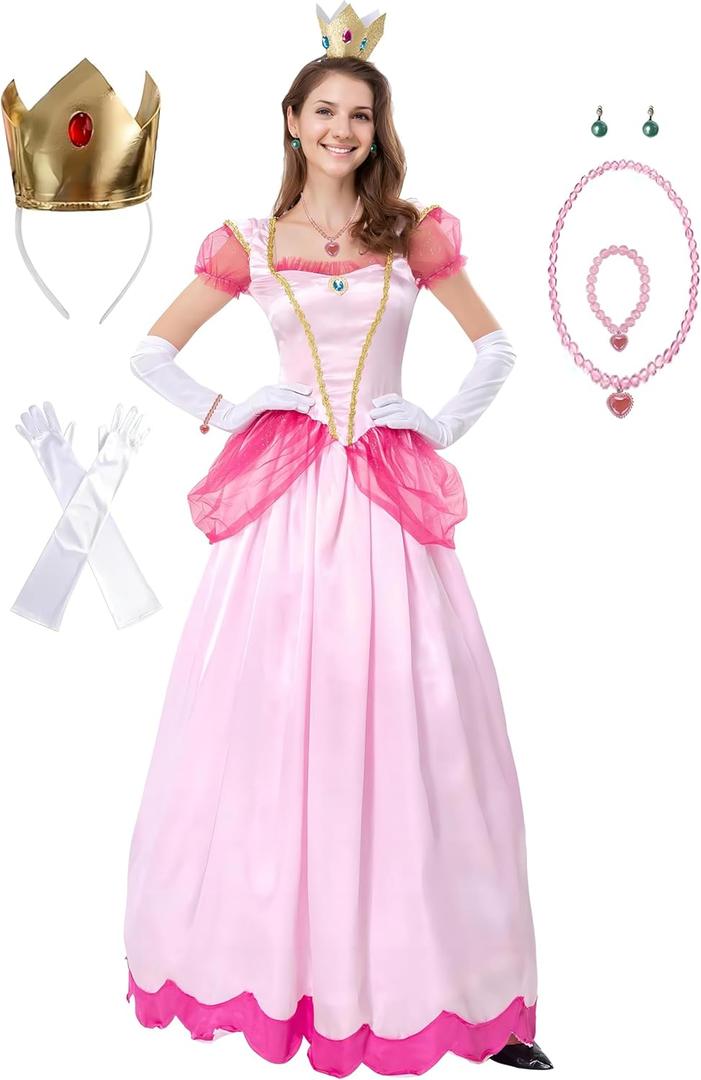 Princess Peach Costume Adult Super Borthers Costume Women Halloween Pink