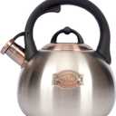 3.1 Quart Teal Whistling Tea Kettle for Stove Top, Food Grade Stainless Steel, Silver