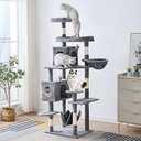 YARUOMY Cat Tree 71.6 inches Cat Tower for Indoor Cats, Multi-Level Cat Condo Furniture with Scratching Posts, Plush Perches, Activity Center with Cozy Basket & Hammock for Large Cats, Light Gray