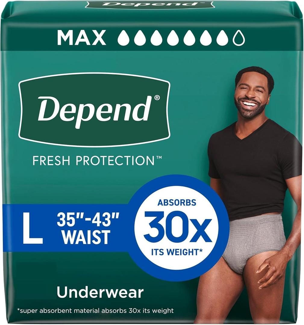 Depend Fresh Protection Adult Diapers, Incontinence Underwear for Men, Disposable, Maximum, Large, White, 16 Count