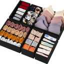 6 Pack Sock Underwear Drawer Organizer Dividers, 58 Cell Foldable Fabric Dresser Closet Organizers and Storage Bins for Clothing, Baby Clothes, Bra, Panty, Scarf, Ties (Black)