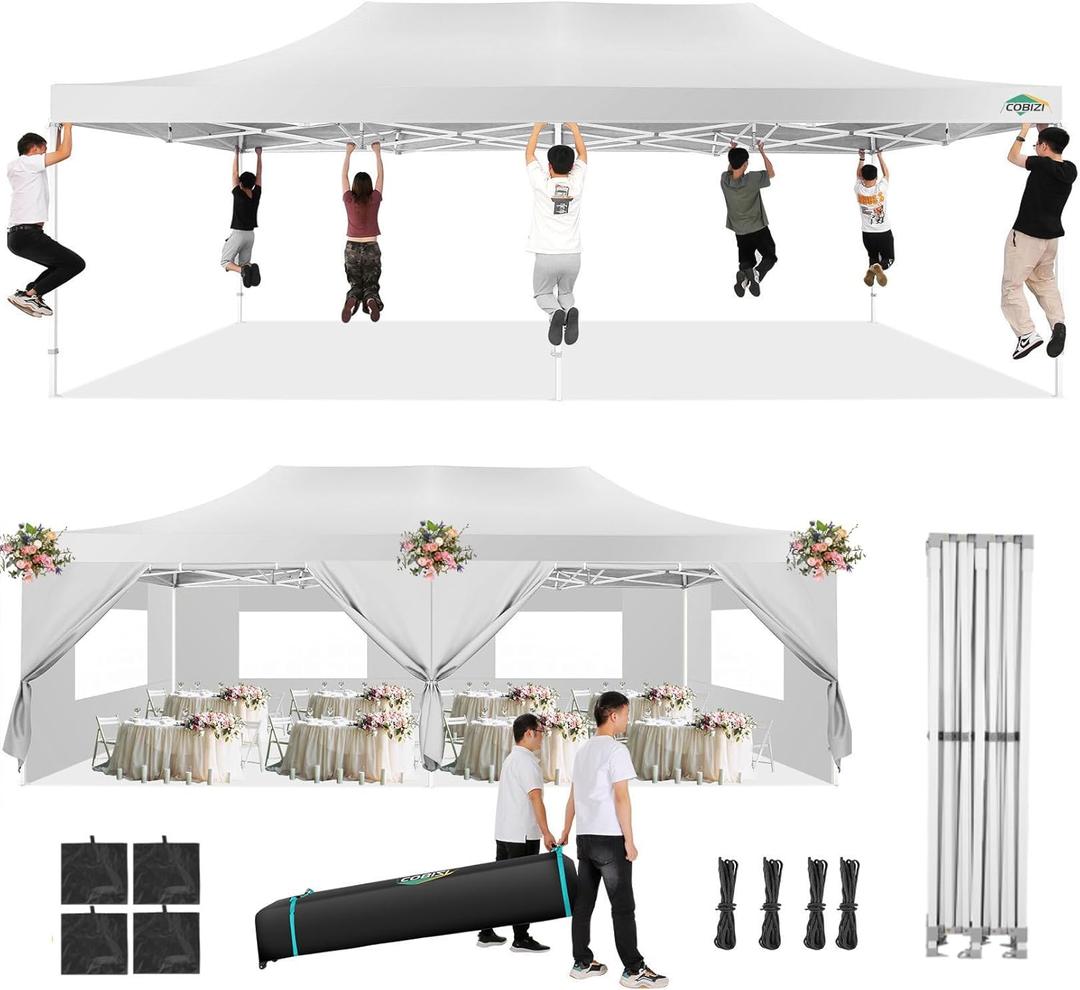 COBIZI 13x26 Pop Up Tent 13x26 Canopy with Sidewalls Heavy Duty Canopy Party Tent for Parties, Outdoor Wedding Large Event Tent Wind Waterproof UPF 50+ Easy Up in Garden Lawn with Roller Bag, White