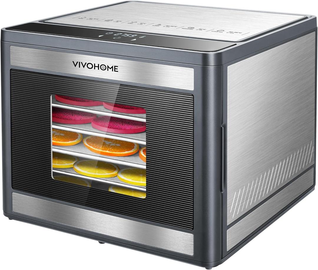 VIVOHOME Food Dehydrator Machine, 6 Trays Dehydrator for Jerky, Fruits, Meat, Stainless Steel Electric Food Dryer with 48H Timer, Temperature Control for Vegetables, Herbs, Mushroom, Dog Treats