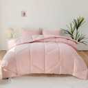 MILDLY Pink Bedding Comforter Sets, Queen Comforter Set 100% Washed Microfiber Super Soft 3 PCS, All Season Reversible Fluffy Down Alternative Quilted Comforter 88x88 inches, 2 Pillow Shams