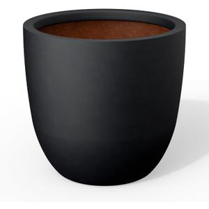 Kante 18 Inch Round Concrete Planter, Large Outdoor Indoor Plant Pot with Drainage, Smooth Black Finish with Painted Interior, for Flowers, Trees, Shrubs