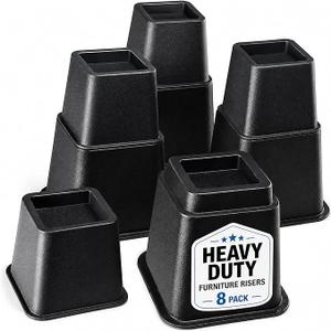 Home It Adjustable Bed Risers - Elevation in 3, 5 or 8 Inch - Heavy Duty Stackable Furniture Risers Supports 1,300 lbs - for Under-Bed Storage, College Dorms, Table and Couch, 4 Pack Bed Lifts Black